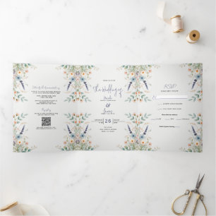 Watercolor Floral Wildflower Spring Wedding Tri-Fold Invitation