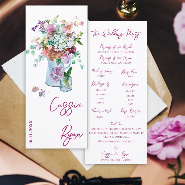 Watercolor Floral Wildflower Wedding Party Program (Watercolor Floral Wildflower Wedding Party Program)