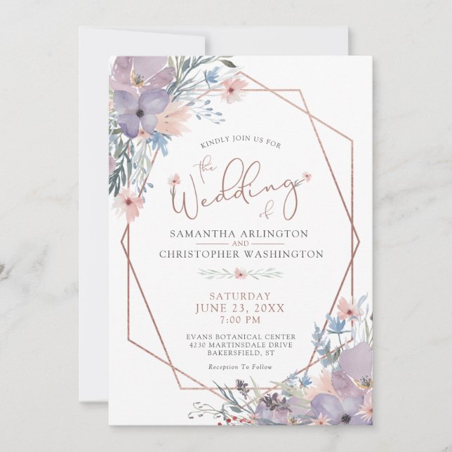Watercolor Floral Wildflowers Geometric Wedding Invitation (Front)