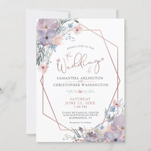 Watercolor Floral Wildflowers Geometric Wedding Invitation