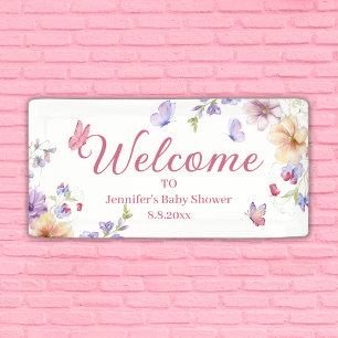watercolor floral wildflowers girl baby shower banner