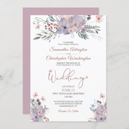 Watercolor Floral Wildflowers Lilac Wedding Invitation