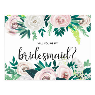 Watercolor Floral Will You Be My Bridesmaid Card