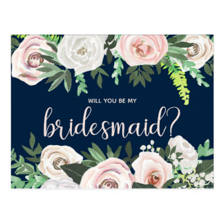 Watercolor Floral Will You Be My Bridesmaid Card