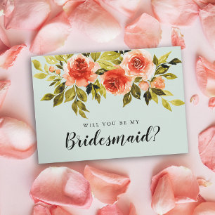 Watercolor Floral Will You Be My Bridesmaid Card
