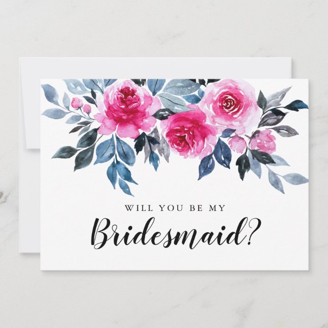 Watercolor Floral Will You Be My Bridesmaid Card (Front)