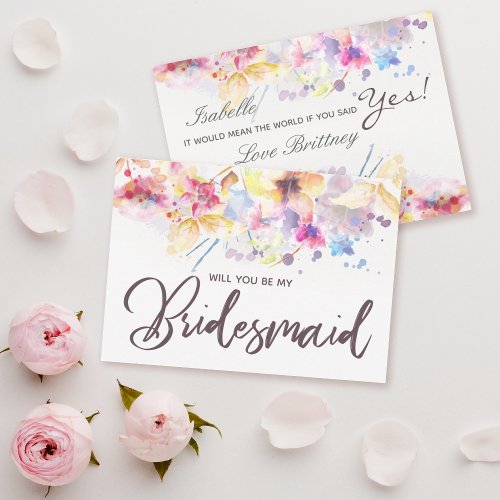 Watercolor Floral Will you be my Bridesmaid Invitation