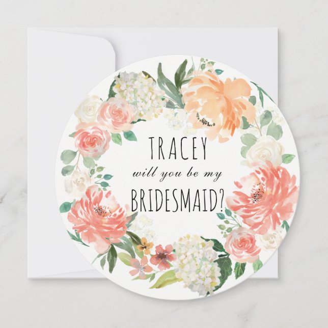 Watercolor Floral Will You Be My Bridesmaid Invitation (Front)