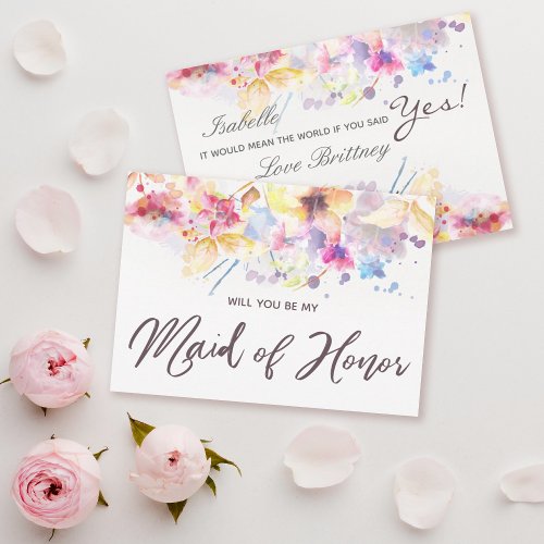 Watercolor Floral Will you be my Maid of Honor Invitation