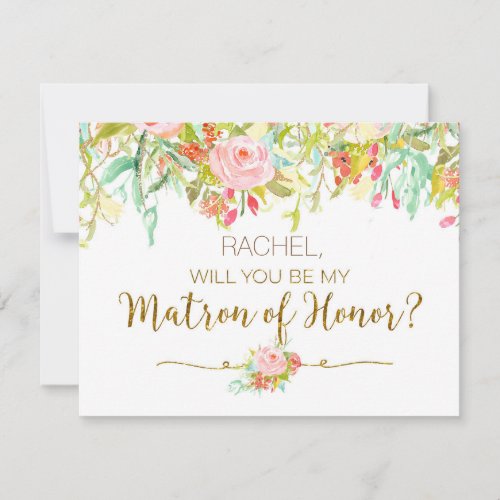 Watercolor floral Will You Be My Matron Of Honor Invitation