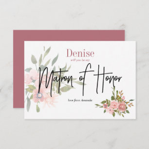 Watercolor Floral Will You Be My Matron of Honor Invitation
