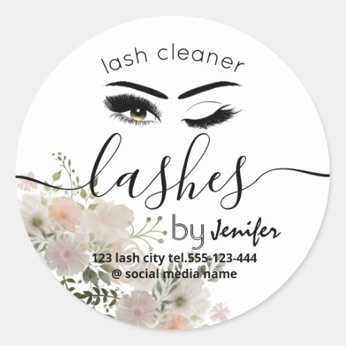 Watercolor floral wink lash extension lash cleaner classic round sticker