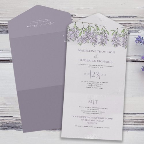 Watercolor Floral Wisteria Budget RSVP Website URL All In One Invitation