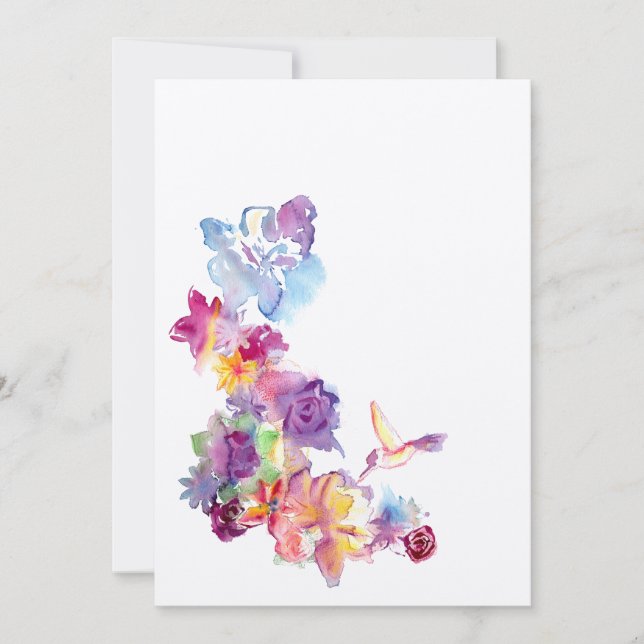 Watercolor Floral with A Hummingbird Invitation (Front)