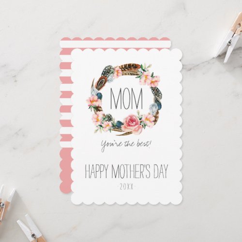 Watercolor Floral with Feathers  Mothers Day Card