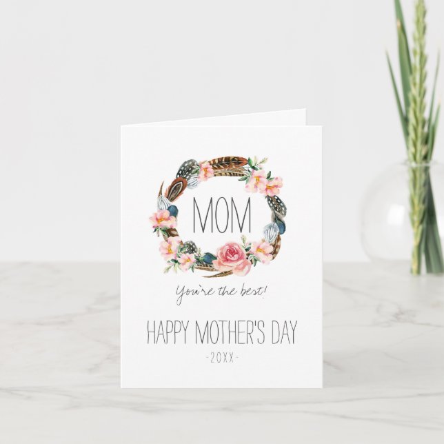 Watercolor Floral with Feathers | Mother's Day Card (Front)