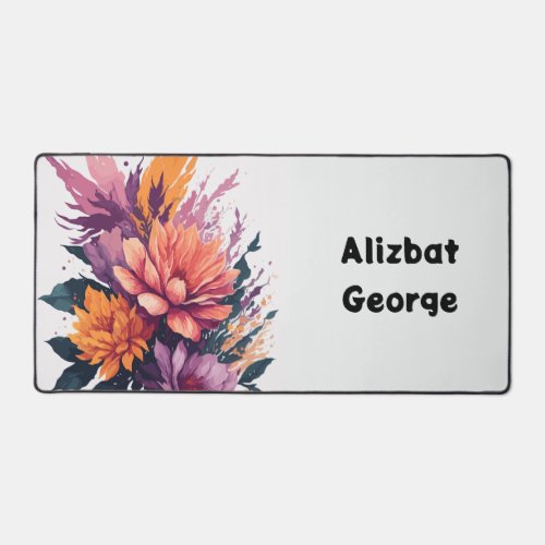 Watercolor floral with initial of Name Desk Mat
