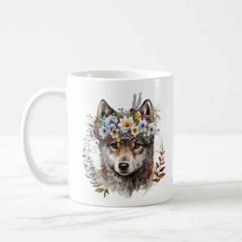 Watercolor Floral Wolf Coffee Mug