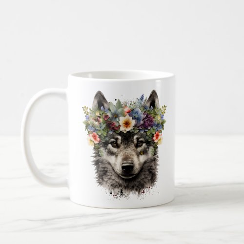 Watercolor Floral Wolf Coffee Mug