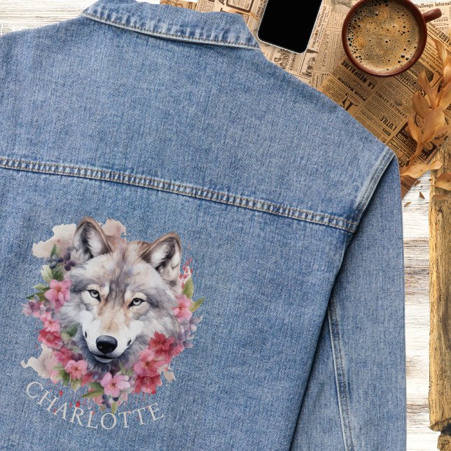 Watercolor Floral Wolf | Personalized Denim Jacket (Creator Uploaded)