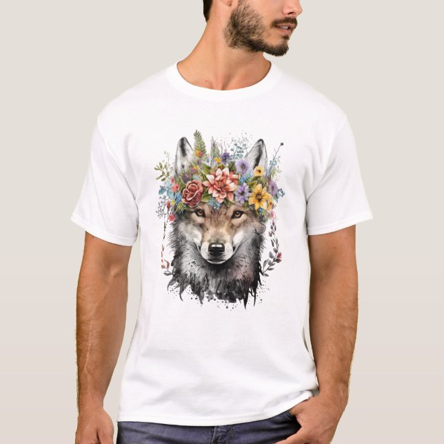 Watercolor Floral Wolf T-Shirt (Front)
