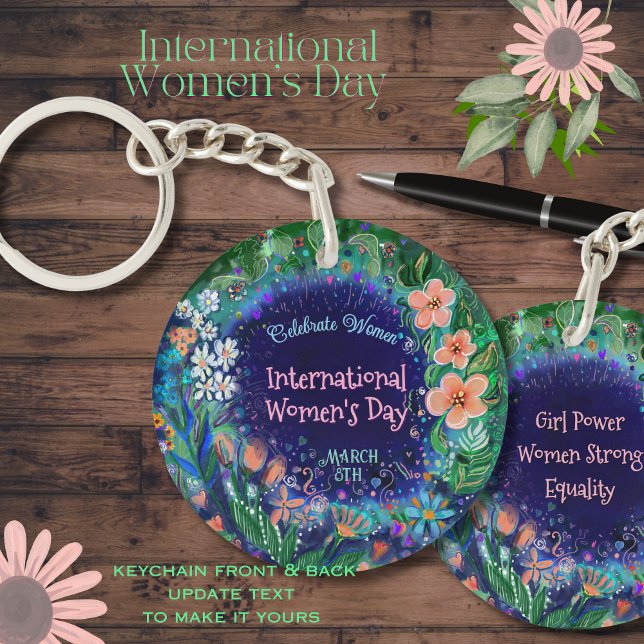 Watercolor Floral Women's Day Keychain (Watercolor Floral Women's Day Button)