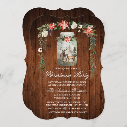 Watercolor Floral Wood Mason Jar Christmas Party Invitation