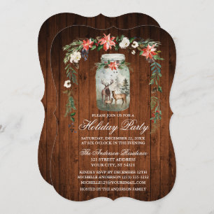 Watercolor Floral Wood Mason Jar Holiday Party Invitation
