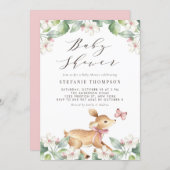 Watercolor Floral Woodland Baby Deer Baby Shower Invitation (Front/Back)