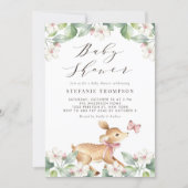 Watercolor Floral Woodland Baby Deer Baby Shower Invitation (Front)