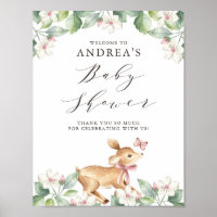 Watercolor Floral Woodland Baby Deer Baby Shower Poster