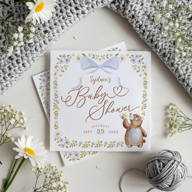 Watercolor Floral Woodland Knitted Bear Baby Boy  Napkins (Watercolor Floral Woodland Knitted Bear Baby Boy Napkins)