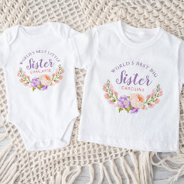 Watercolor Floral World&#39;s Best Big Sister Baby T-Shirt