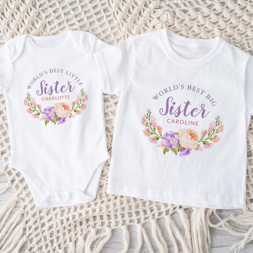 Watercolor Floral Worlds Best Big Sister Baby T_Shirt
