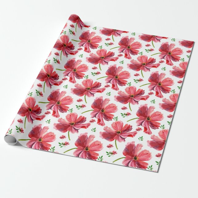 Watercolor floral wrapping paper (Unrolled)