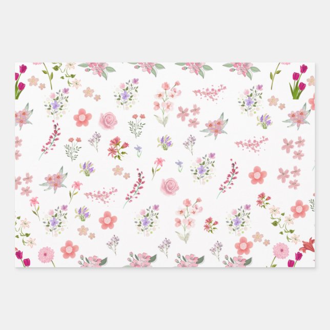 Watercolor floral  wrapping paper sheets (Front)