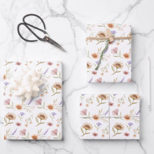 Watercolor Floral Wrapping Paper Sheets (Front)