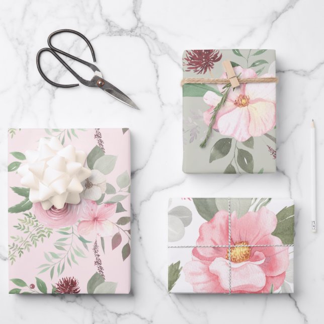 Watercolor Floral Wrapping Paper Sheets  (Front)
