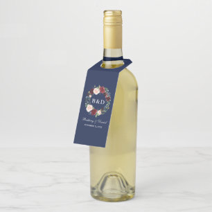 Watercolor Floral Wreath Burgundy Blue Wedding Bottle Hanger Tag