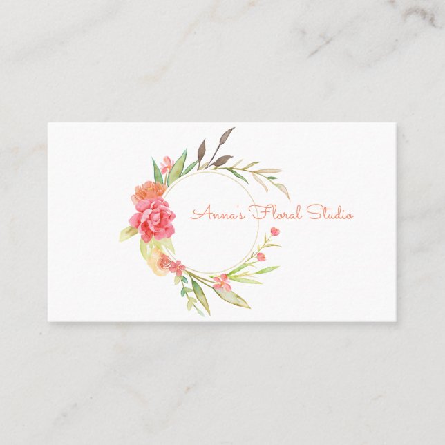 Watercolor Floral Wreath Business Card (Front)