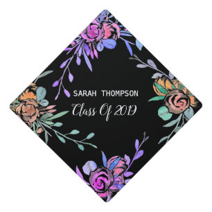 Watercolor Floral Wreath Class of 2019 Graduation Cap Topper
