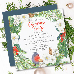 Watercolor Floral Wreath Corporate Christmas Party Invitation