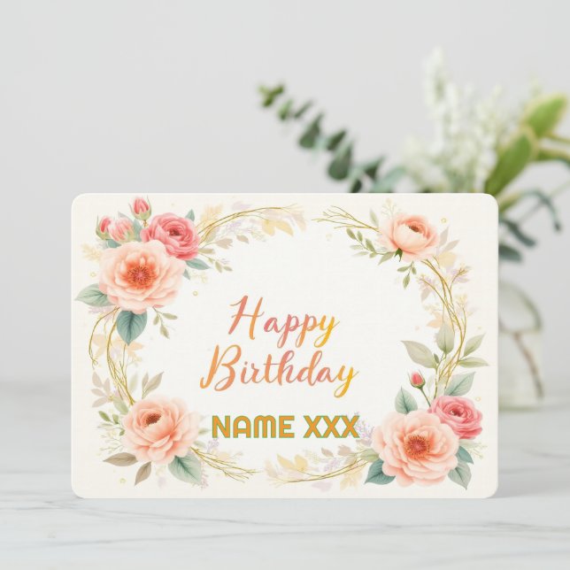 Watercolor Floral Wreath – Elegant Happy Birthday Card (Standing Front)