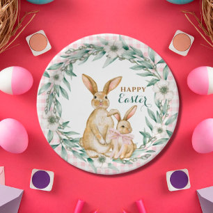 Watercolor Floral Wreath Happy Easter Paper Plates