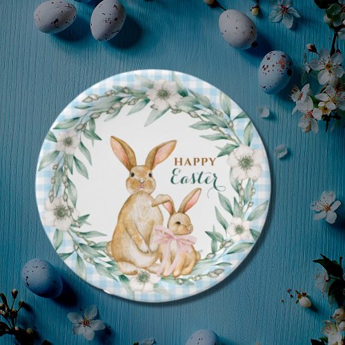 Watercolor Floral Wreath Happy Easter Paper Plates