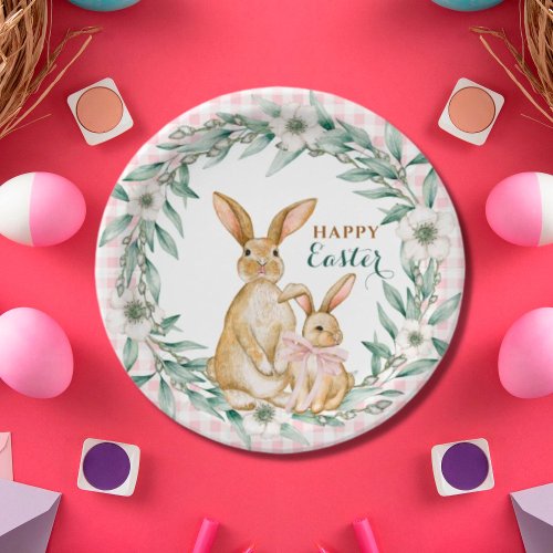Watercolor Floral Wreath Happy Easter Paper Plates