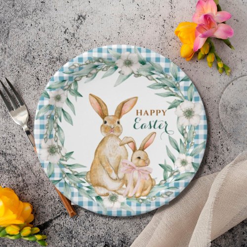 Watercolor Floral Wreath Happy Easter Paper Plates