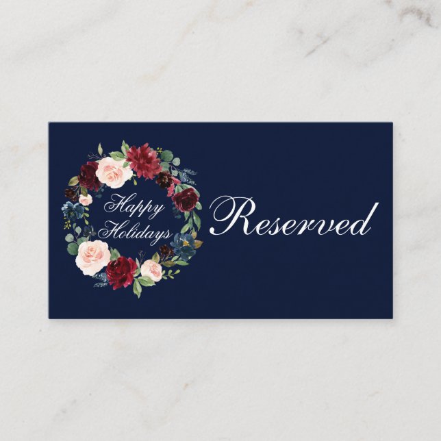 Watercolor Floral Wreath Happy Holidays Flat Place Card (Front)