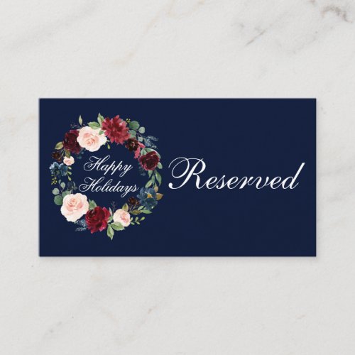 Watercolor Floral Wreath Happy Holidays Flat Place Card