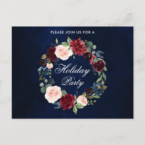 Watercolor Floral Wreath Holiday Party Invitation Postcard